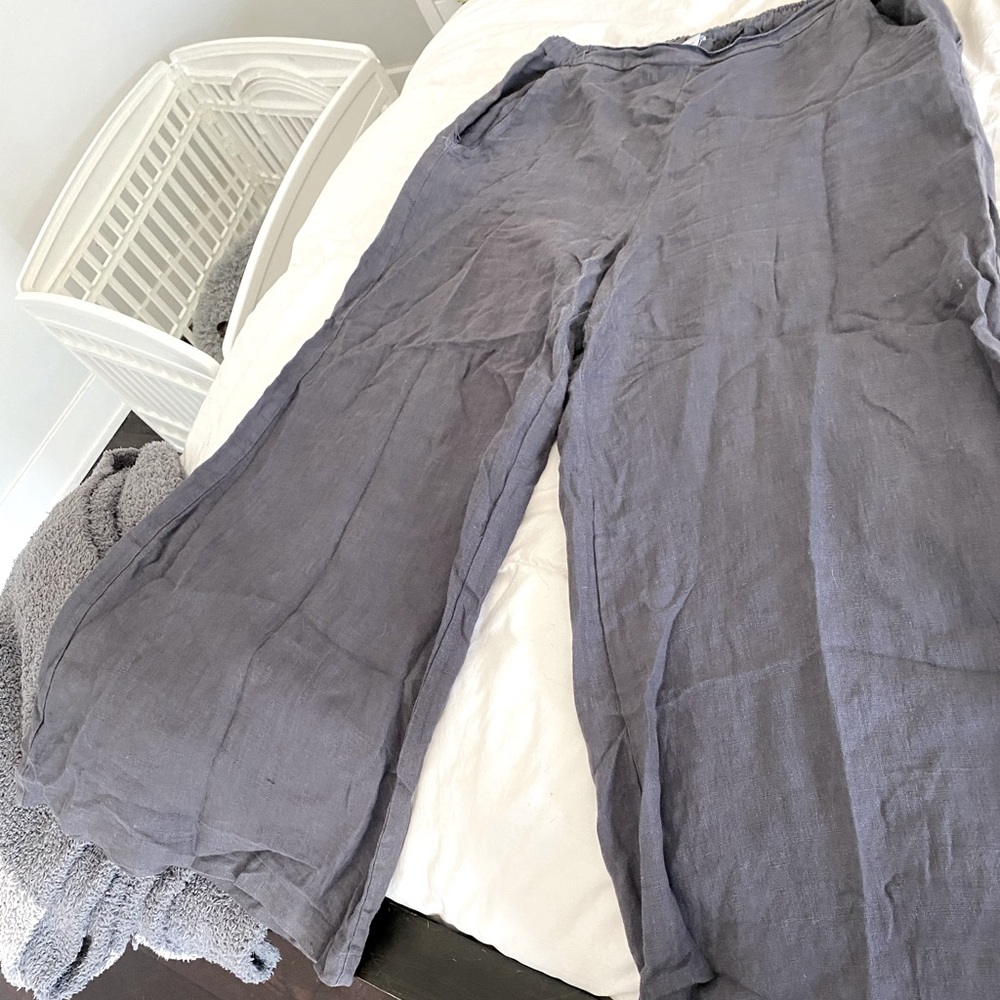 Grey wide leg linen pants